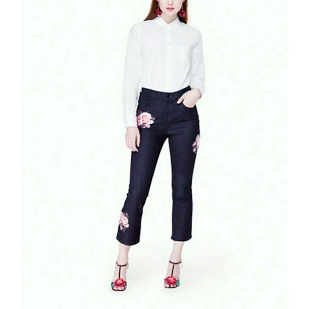 Kate Spade New York Flare Crop Denim Broome Street Kick Jeans Dark Blue Rose 30